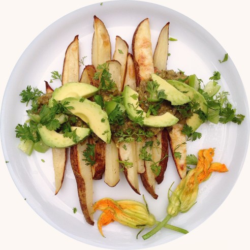 Roasted Potato Wedges with Salsa Verde